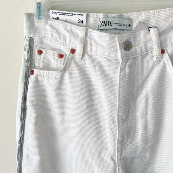 NEW! Zara High Waisted 90s Premium Cowboy Straight Leg White Jeans Denim - Sz 2 - Picture 13 of 16